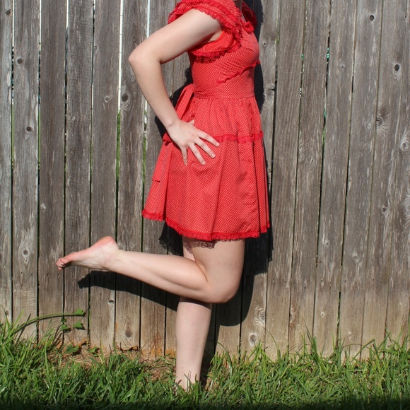 Cute Red Polka Dot Baby Doll Dress - Picture 2 of 3